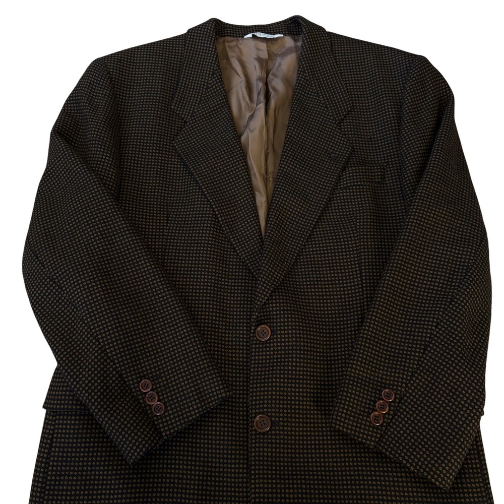 Vtg Hugo Boss X Clappers‎ NY 100% Wool Dotted Delon Blazer Sz 42R Black Brown